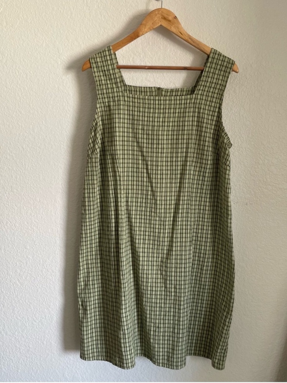 Vintage 100% Cotton 90s Y2K Faded Glory Green Checkered Sleeveless Dress XXL XL